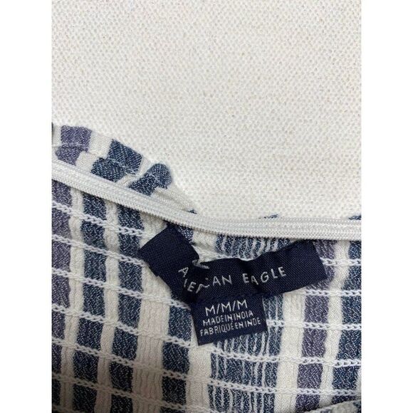 American Eagle Outfitters AEO Blue White Stripe Smocked 3/4 Sleeve Top Medium‎ - Picture 5 of 7